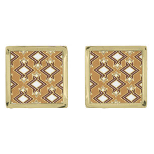 Art Deco Wallpaper Pattern, Tan and Brown Gold Cufflinks