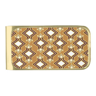 Art Deco Wallpaper Pattern, Tan and Brown Gold Finish Money Clip