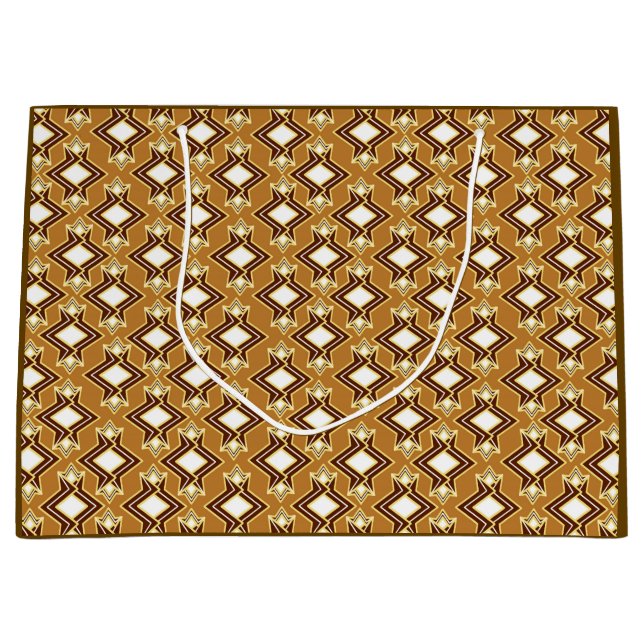 Art Deco Wallpaper Pattern, Tan and Brown Large Gift Bag (Front)