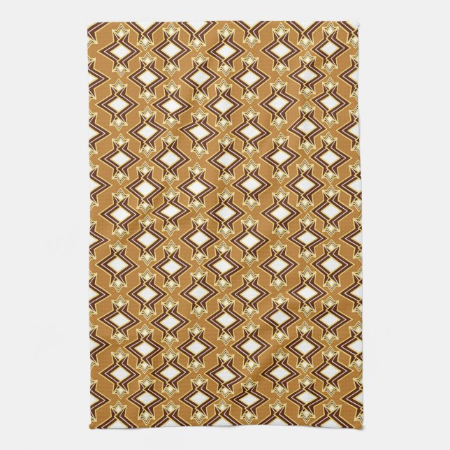 Art Deco Wallpaper Pattern, Tan and Brown Towel (Vertical)