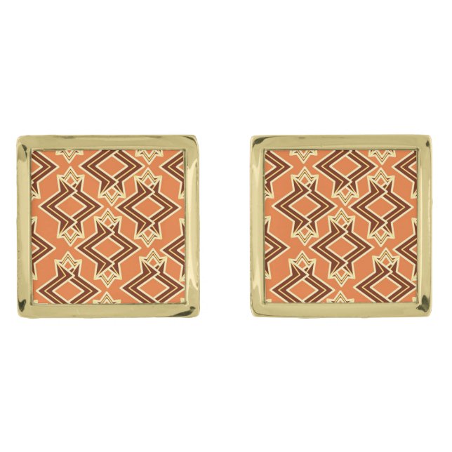 Art Deco Wallpaper Pattern, Terracotta / Rust Gold Cufflinks (Front)
