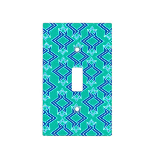 Art Deco Wallpaper Pattern, Turquoise and Cobalt Light Switch Cover