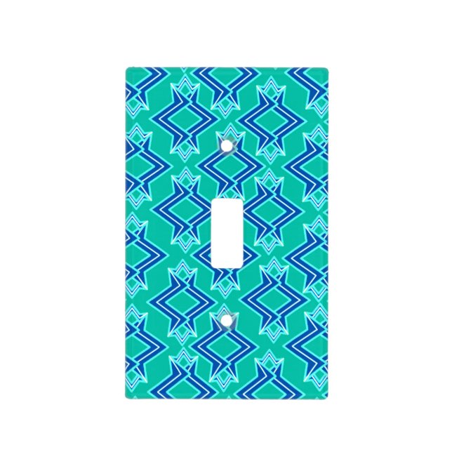 Art Deco Wallpaper Pattern, Turquoise and Cobalt Light Switch Cover (Front)