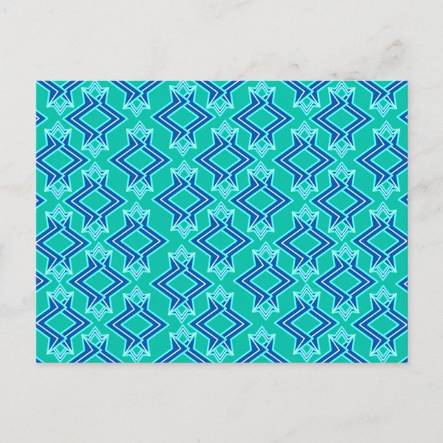 Art Deco Wallpaper Pattern, Turquoise and Cobalt Postcard (Front)