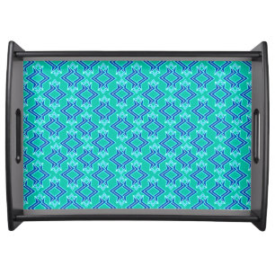 Art Deco Wallpaper Pattern, Turquoise and Cobalt Serving Tray