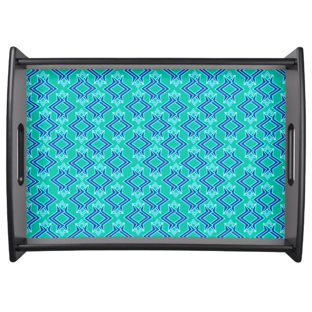 Art Deco Wallpaper Pattern, Turquoise and Cobalt Serving Tray (Front)