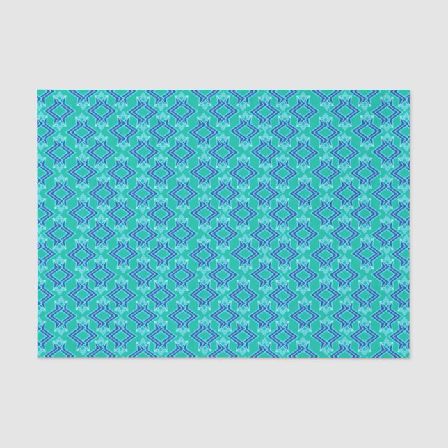 Art Deco Wallpaper Pattern, Turquoise and Cobalt Tissue Paper (Front)