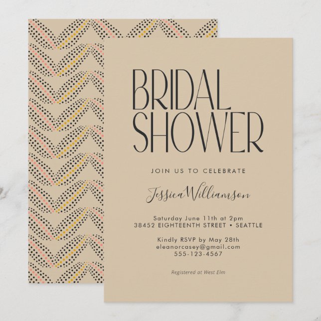 Art Deco Warm Neutral Bridal Shower Invitation (Front/Back)