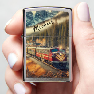 Art Deco Watercolor Vintage Train Zippo Lighter