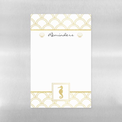Art Deco Wave Gold Glitter Seahorse Reminders Magnetic Dry Erase Sheet