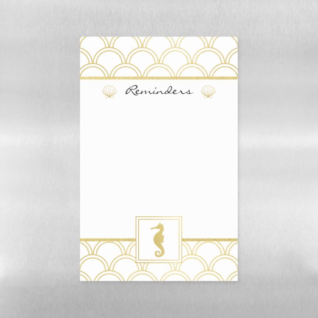 Art Deco Wave Gold Glitter Seahorse Reminders Magnetic Dry Erase Sheet (Vertical)