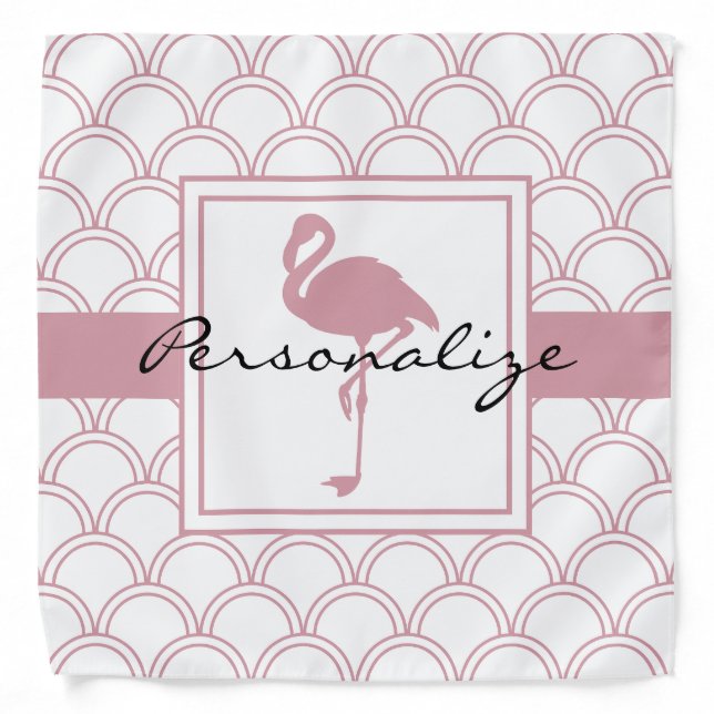 Art Deco Wave Patten Pink Flamingo Bandana (Front)