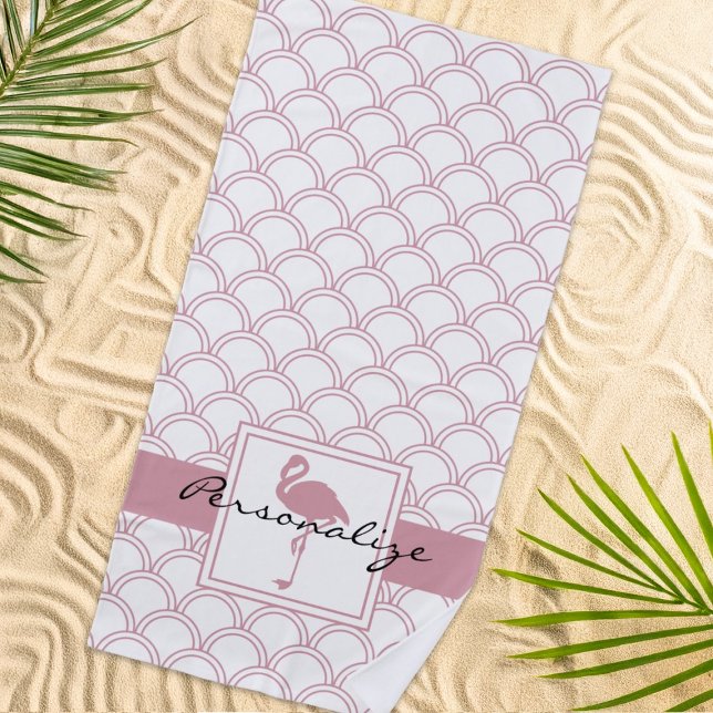 Art Deco Wave Patten Pink Flamingo Beach Towel (Creator Uploaded)