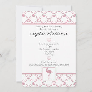 Art Deco Wave Patten Pink Flamingo Birthday Invitation