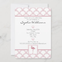 Art Deco Wave Patten Pink Flamingo Birthday