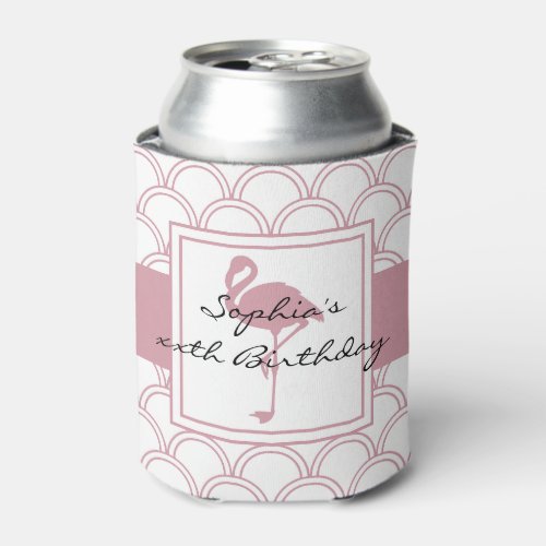 Art Deco Wave Patten Pink Flamingo Birthday Party Can Cooler