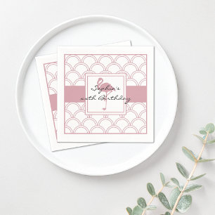 Art Deco Wave Patten Pink Flamingo Birthday Party Napkins