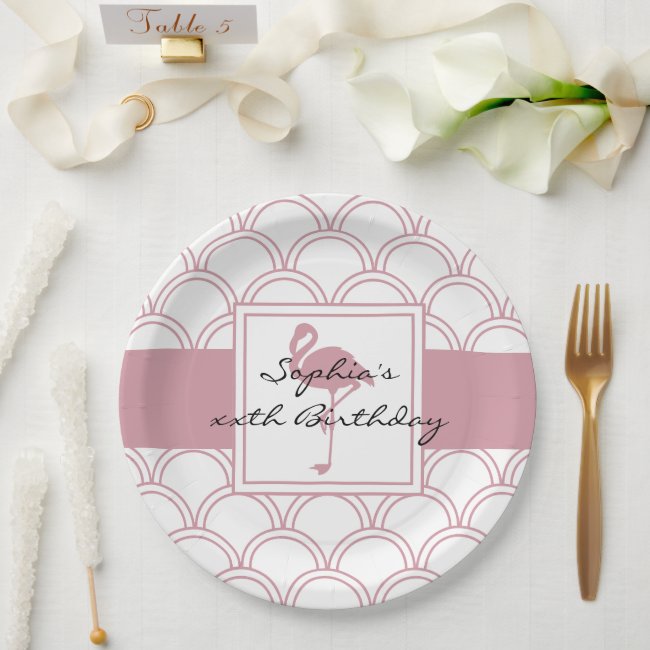 Art Deco Wave Patten Pink Flamingo Birthday Party