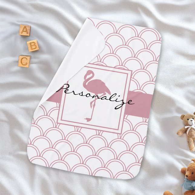 Art Deco Wave Patten Pink Flamingo Girl Baby Blanket (Creator Uploaded)