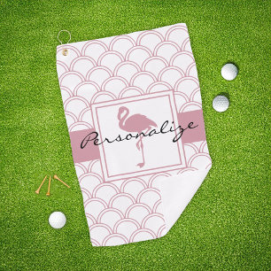 Art Deco Wave Patten Pink Flamingo Golf Towel