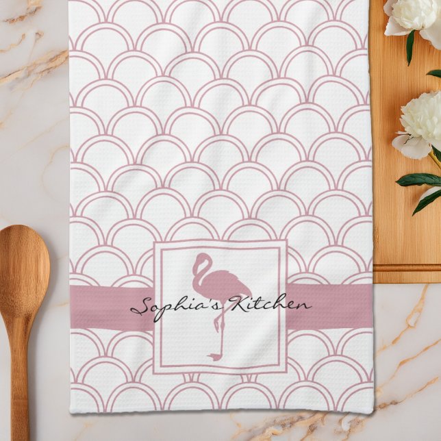Art Deco Wave Patten Pink Flamingo Kitchen Towel (Creator Uploaded)