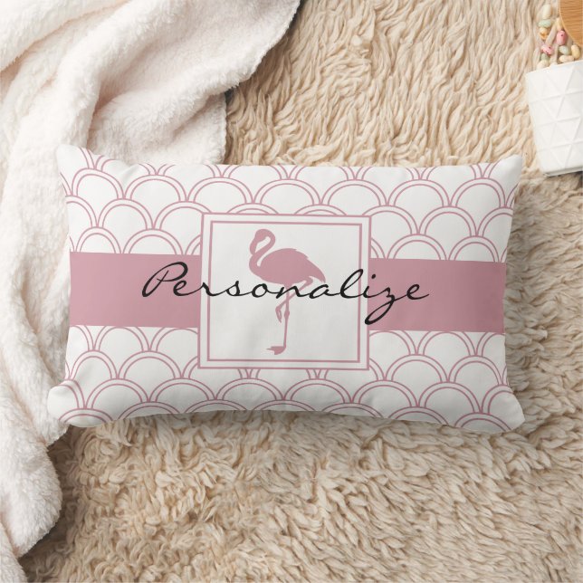 Art Deco Wave Patten Pink Flamingo Lumbar Pillow (Blanket)