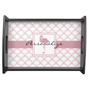Art Deco Wave Patten Pink Flamingo Serving Tray