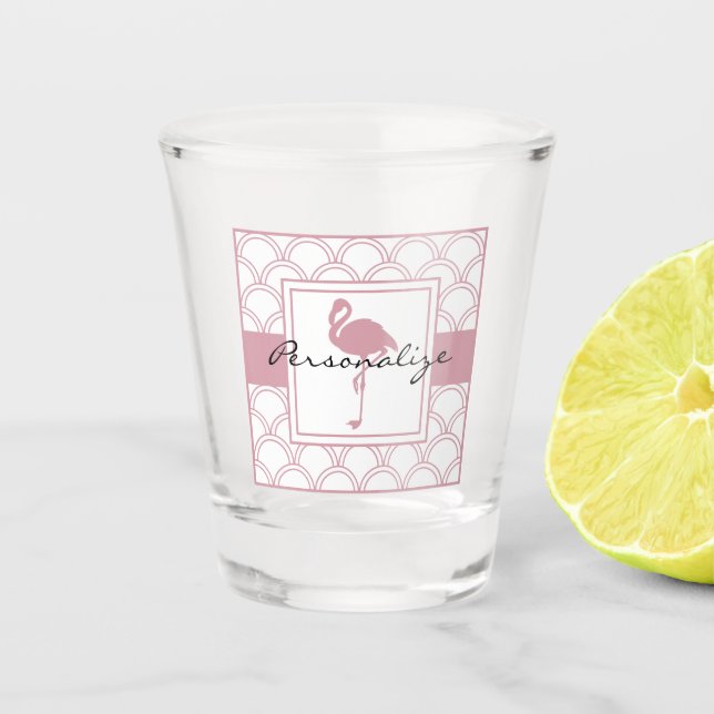 Art Deco Wave Patten Pink Flamingo Shot Glass (Front)