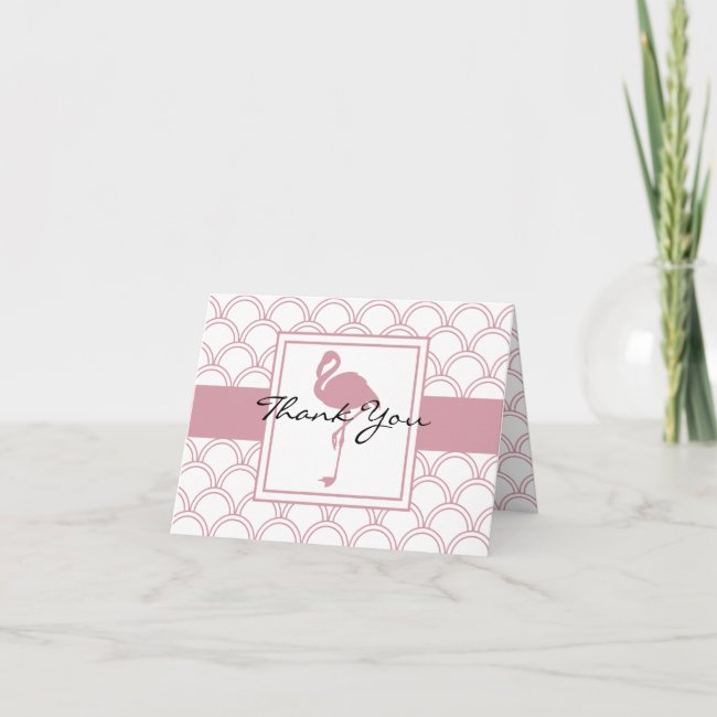 Art Deco Wave Patten Pink Flamingo Thank You Card