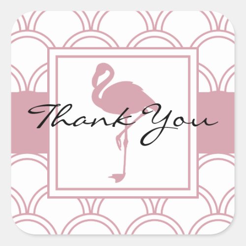 Art Deco Wave Patten Pink Flamingo Thank You Square Sticker