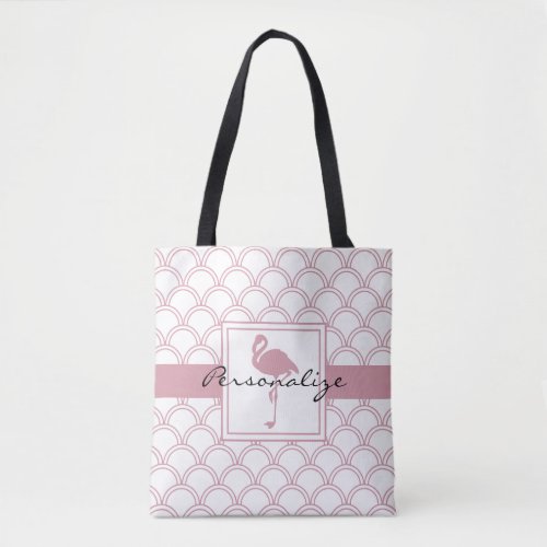 Art Deco Wave Patten Pink Flamingo Tote Bag