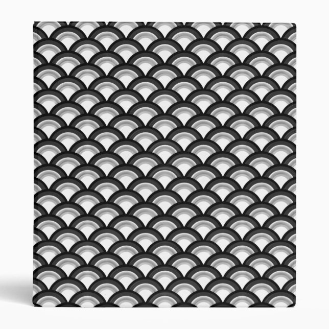 Art Deco wave pattern - black and white 3 Ring Binder (Front)