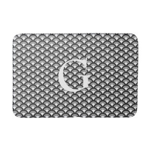 Art Deco wave pattern - black and white Bathroom Mat