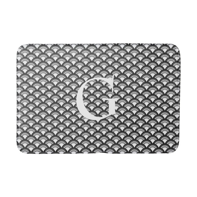 Art Deco wave pattern - black and white Bathroom Mat (Front)