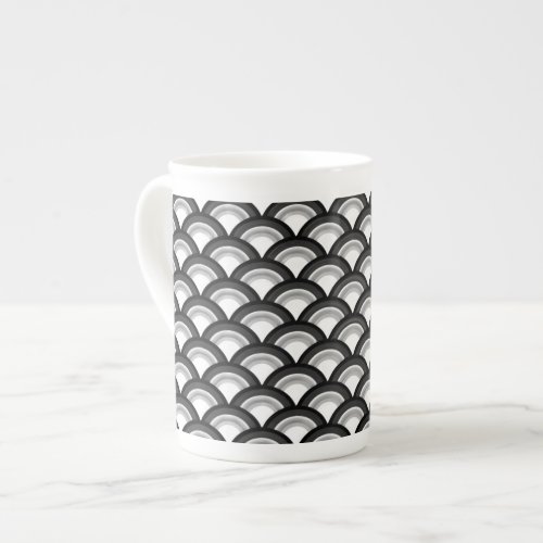 Art Deco wave pattern _ black and white Bone China Mug