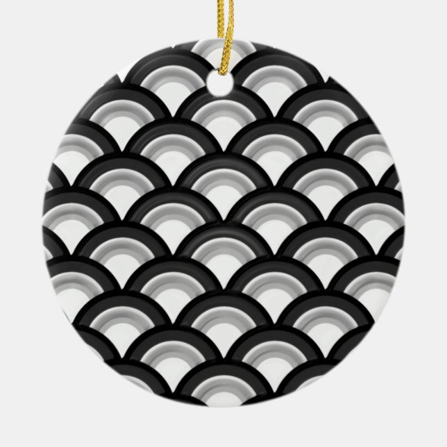 Art Deco wave pattern - black and white Ceramic Ornament (Front)