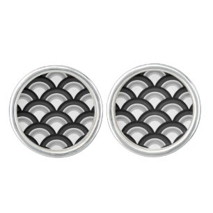 Art Deco wave pattern - black and white Cufflinks