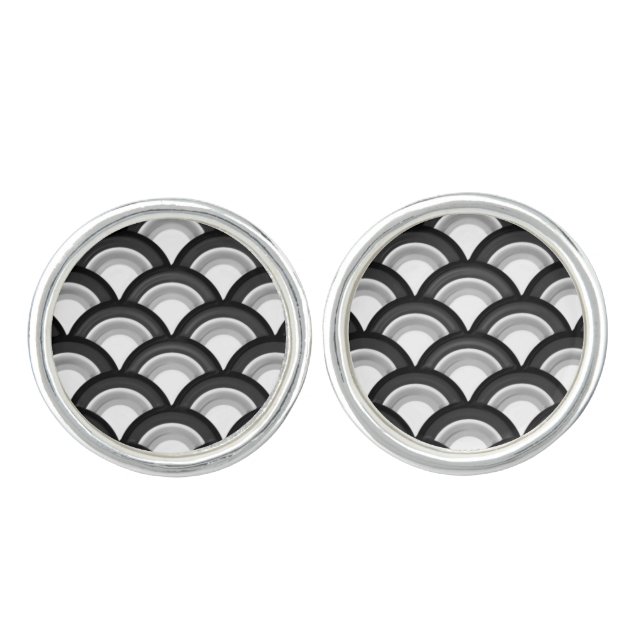 Art Deco wave pattern - black and white Cufflinks (Front)