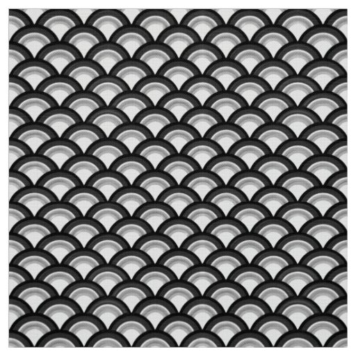 Art Deco wave pattern - black and white Fabric