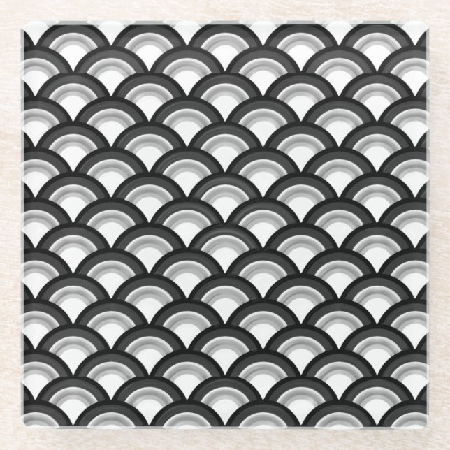 Art Deco wave pattern - black and white Glass Coaster (Front)