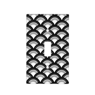 Art Deco wave pattern - black and white Light Switch Cover