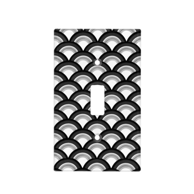 Art Deco wave pattern - black and white Light Switch Cover (Front)