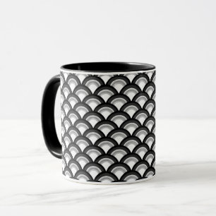 Art Deco wave pattern - black and white Mug