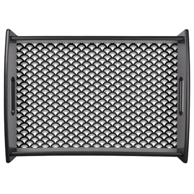 Art Deco wave pattern - black and white Serving Tray (Front)