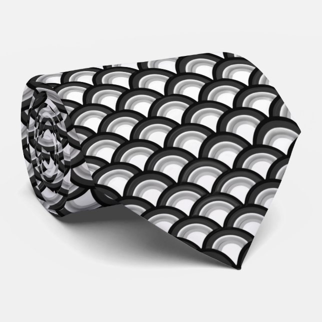 Art Deco wave pattern - black and white Tie (Rolled)