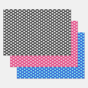 Art Deco Wave Pattern, Black/White, Pink, Blue   Wrapping Paper Sheets