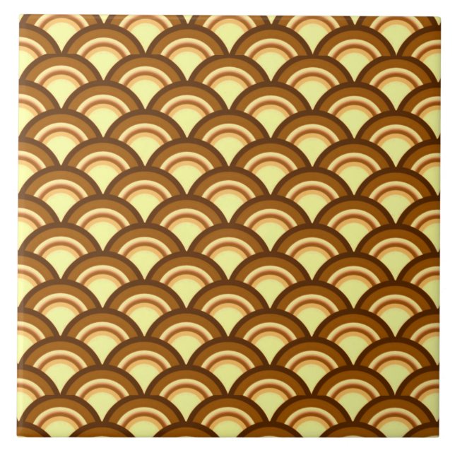 Art Deco wave pattern - chocolate and yellow Ceramic Tile (Front)