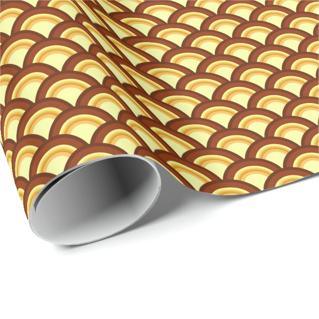 Art Deco wave pattern - chocolate and yellow Wrapping Paper (Roll Corner)