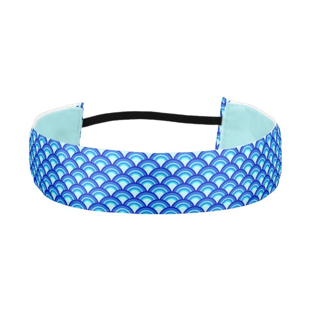 Art Deco wave pattern - cobalt and sky blue Athletic Headband (Front)