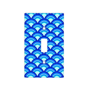 Art Deco wave pattern - cobalt and sky blue Light Switch Cover